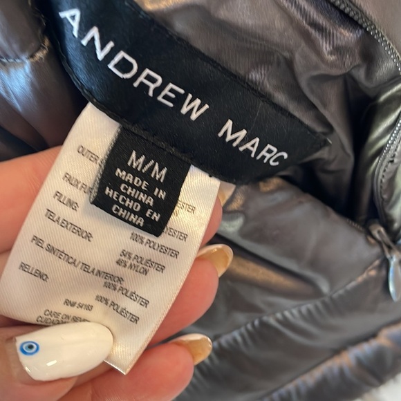 ANDREW MARC women’s REVERSIBLE metallic gray blk puffer / plush hooded jacket M - Picture 9 of 17